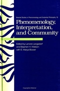 Cover: Phenomenology, Interpretation, and Community - State University of New York Press