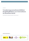 Cover: Verankerung menschenrechtlicher Sorgfaltspflichten von Unternehmen im deutschen Recht - Germanwatch Nord-S&uuml;d Initiative e.V.