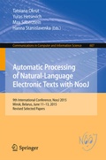 Cover: Automatic Processing of Natural-Language Electronic Texts with NooJ - Springer