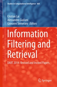 Enlarge image Cover: Information Filtering and Retrieval - Springer
