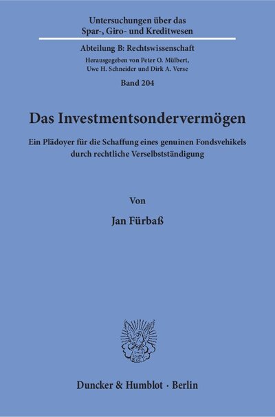 Abbildung von: Das Investmentsondervermögen - Duncker & Humblot