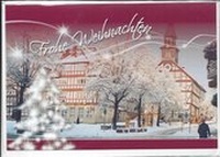 Abbildung von: Weihnachts- Doppelkarte B6 " Rathaus mit Marktplatz im Winter ", mit Umschlag, - Frühauf, Buchhandlung, Inh. Wolfgang Frühauf e.K.