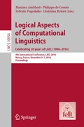 Cover: Logical Aspects of Computational Linguistics. Celebrating 20 Years of LACL (1996-2016) - Springer