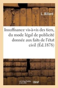 Cover: de l'Insuffisance Vis-A-VIS Des Tiers, Du Mode Legal de Publicite Donnee, Aux Faits de l'Etat Civil - Hachette Livre - Bnf