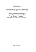 Cover: Pseudopythagorica Dorica - De Gruyter