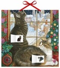 Cover: Adventskalender Ivory Cats 1 - mit 24 Stickern - mit Glitzer - mit rotem Stoffband - Format 30 x 30 cm - DuMont Kalenderverlag