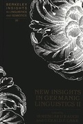 Cover: New Insights in Germanic Linguistics II - Peter Lang Verlag