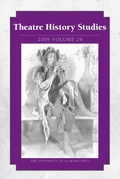 Cover: Theatre History Studies V. 29 - The University of Alabama Press