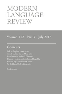 Enlarge image Cover: Modern Language Review (112 - Modern Humanities Research Association