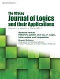 Cover: Ifcolog Journal of Logics and their Applications. Hilbert's epsilon and tau in Logic, Informatics and Linguistics - College Publications
