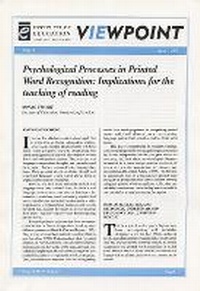 Enlarge image Cover: Psychological Processes in Printed Word Recognition - Institute of Education Publications