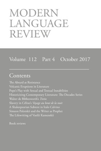 Enlarge image Cover: Modern Language Review (112 - Modern Humanities Research Association