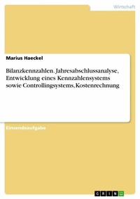 Abbildung von: Bilanzkennzahlen. Jahresabschlussanalyse, Entwicklung eines Kennzahlensystems sowie Controllingsystems, Kostenrechnung - GRIN Verlag