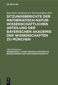 Abbildung von: Kritisch-historische Bemerkungen zur Funktionentheorie III. - De Gruyter Oldenbourg