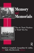 Cover: Memory and Memorials - Routledge
