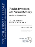 Cover: Foreign Investment and National Security - Council on Foreign Relations