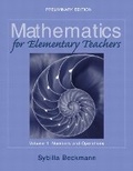 Cover: Mathematics for Elementary Teachers Volume I - Pearson