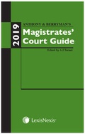 Cover: Anthony and Berryman's Magistrates' Court Guide 2019 - Butterworths Law