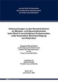 Abbildung von: Untersuchungen zu den Konzentrationen an Mengen- und Spurenelementen beim Rind in verschiedenen Probenmedien unter besonderer Berücksichtigung von Kotproben - Mensch & Buch