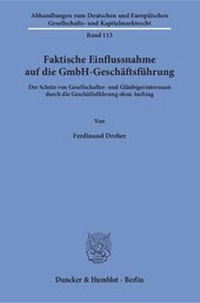 Abbildung von: Faktische Einflussnahme auf die GmbH-Geschäftsführung - Duncker & Humblot