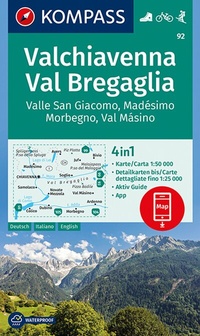 Abbildung von: KOMPASS Wanderkarte 92 Valchiavenna, Val Bregaglia, Valle San Giacomo, Madésimo, Morbegno, Val Másino 1:50.000 - KOMPASS-Karten
