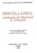 Cover: Miscellanea, Meslanges de Litterature Et d'Histoire - Klincksieck