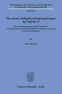 Abbildung von: Die neuen Anlageberatungsregelungen der MiFID II - Duncker & Humblot