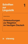 Cover: Untersuchungen zur Negation im heutigen Deutsch - Vieweg+Teubner Verlag