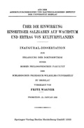 Cover: &Uuml;ber die Einwirkung Einseitiger Salzgaben auf Wachstum und Ertrag von Kulturpflanzen - Springer