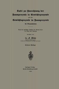 Abbildung von: Tafel zur Umrechnung der Raumprozente in Gewichtsprozente und der Gewichtsprozente in Raumprozente bei Branntweinen - Springer