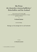Cover: Die Preise der deutschen wissenschaftlichen Zeitschriften und das Ausland - Springer