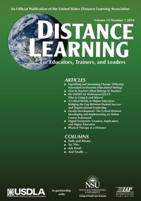 Enlarge image Cover: Distance Learning Vol 15 Issue 1 - Information Age Publishing