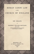 Cover: Roman Canon Law in the Church of England [1898] - Lawbook Exchange