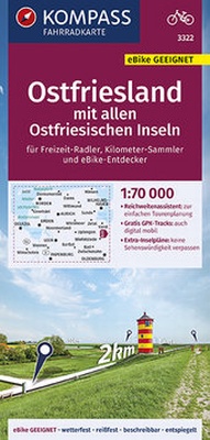 Abbildung von: KOMPASS Fahrradkarte Ostfriesland mit allen Ostfriesischen Inseln 1:70.000, FK 3322 - KOMPASS-Karten