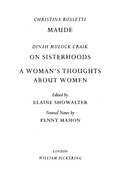 Cover: Maude by Christina Rossetti, On Sisterhoods and A Woman's Thoughts About Women By Dinah Mulock Craik - Routledge