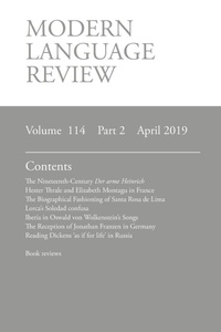 Enlarge image Cover: Modern Language Review (114 - Modern Humanities Research Association