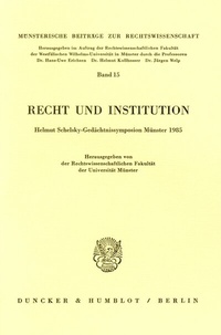 Abbildung von: Recht und Institution. - Duncker & Humblot