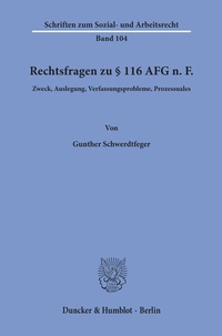 Abbildung von: Rechtsfragen zu § 116 AFG n. F. - Duncker & Humblot