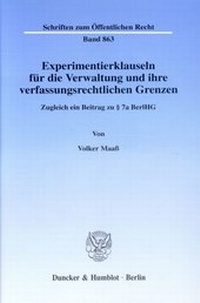 Abbildung von: Experimentierklauseln für die Verwaltung und ihre verfassungsrechtlichen Grenzen. - fibre