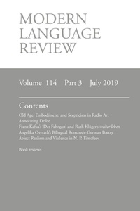 Enlarge image Cover: Modern Language Review (114 - Modern Humanities Research Association