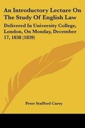 Cover: An Introductory Lecture On The Study Of English Law - Kessinger Publishing