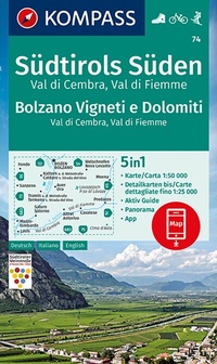 Abbildung von: KOMPASS Wanderkarte 74 Südtirols Süden - Bolzano Vigneti e Dolomiti - Val di Cembra - Val di Fiemme 1:50.000 - KOMPASS-Karten