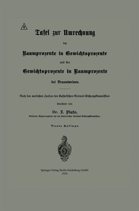 Abbildung von: Tafel zur Umrechnung der Raumprozente in Gewichtsprozente und der Gewichtsprozente in Raumprozente bei Branntweinen - Springer