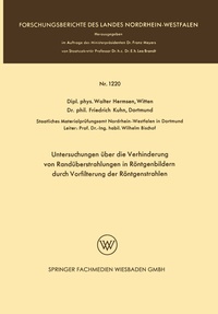 Abbildung von: Untersuchungen über die Verhinderung von Randüberstrahlungen in Röntgenbildern durch Vorfilterung der Röntgenstrahlen - VS Verlag für Sozialwissenschaften