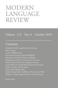 Enlarge image Cover: Modern Language Review (114 - Modern Humanities Research Association
