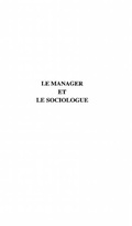 Cover: Manager et le sociologue - Harmattan