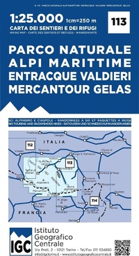 Abbildung von: Carta n. 113 Parco naturale Alpi Marittime, Entracque, Valdieri, Mercantour, Gelas 1:25.000. Carta dei sentieri e dei rifugi - Carta. Monti;Ist. Geografico Centrale