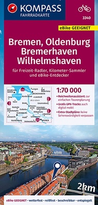 Abbildung von: KOMPASS Fahrradkarte 3340 Bremen, Oldenburg, Bremerhaven, Wilhelmshaven 1:70.000 - KOMPASS-Karten