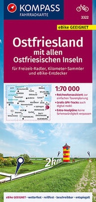 Abbildung von: KOMPASS Fahrradkarte Ostfriesland mit allen Ostfriesischen Inseln 1:70.000, FK 3322 - KOMPASS-Karten