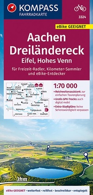 Abbildung von: KOMPASS Fahrradkarte 3324 Aachen, Dreiländereck, Eifel, Hohes Venn mit Knotenpunkten 1:70.000 - KOMPASS-Karten